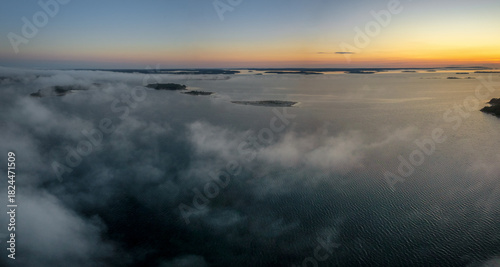 Fotografija aerial panorama view of a beautiful sunset over the skerries and islands of the