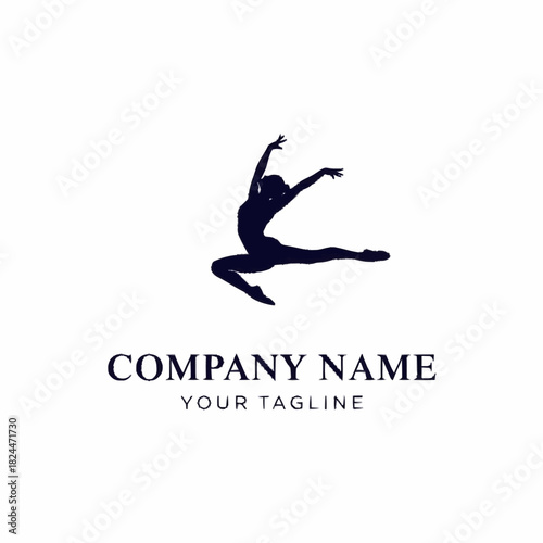 Graceful Female Dancer Silhouette in Mid-Air Leap Pose.