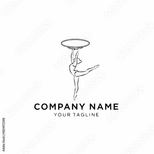Elegant Aerial Hoop Artist in Graceful Pose Line Art Logo.