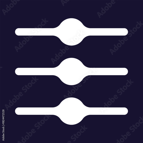 Set of Three White Slider Fader Icons. Settings, Adjustment, or Filter Control Vector Graphic.