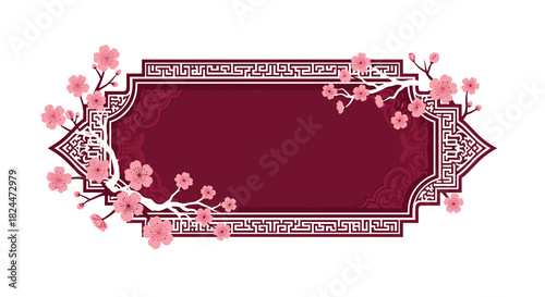 Elegant oriental frame adorned with cherry blossoms for invitations and greetings with a stunning aesthetic for celebrations and events