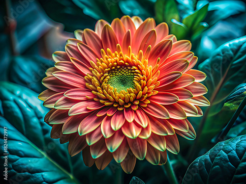 Vibrant Orange Gerbera Daisy Close-Up with Teal Background