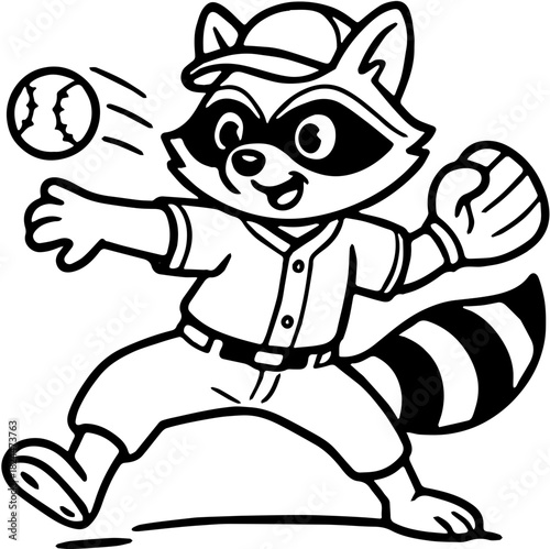 Outline of a racoon playing baseball 