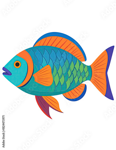 Stylized Colorful Fish Illustration for Aquatic Themes.