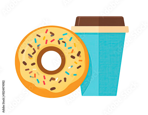 Sweet Donut and Coffee Cup Breakfast Treat Illustration.