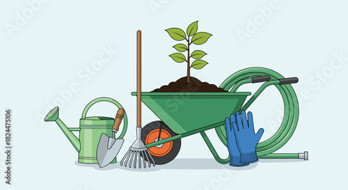 gardening tools on a white background