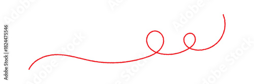Red thread isolates on a white background. red thread looped in a circle form, symbolizing vector. line of red yarn, long red thread .Vector illustration . EPS 10 .
