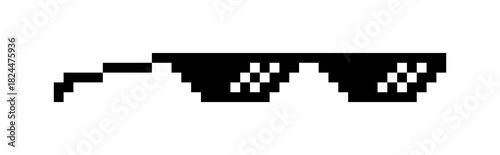 like boss. Pixel glasses in boss style. Black sunglass in 8 bit. Eyeglass meme in funny design. Isolated cool style of gangster, bad guy glasses. Mafia or rapper thug life. Gangster fashion.