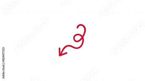 Curly Down Arrow Doodle Hand Drawn Animation (Transparent Background)