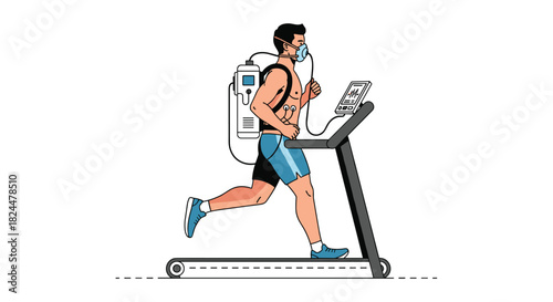 Professional athlete undergoing performance testing on treadmill with medical equipment, ideal for health, fitness, and sports science concepts