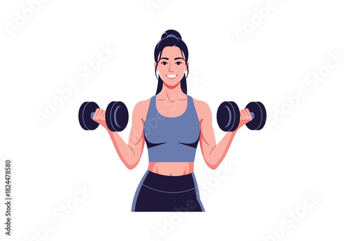 Woman exercising with dumbbells illustration for fitness and healthy lifestyle promotion