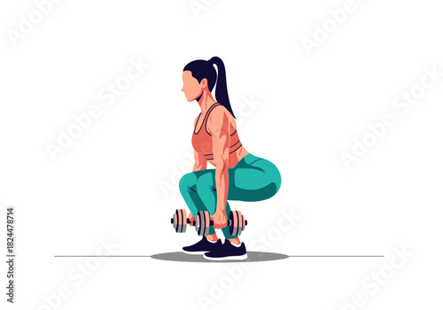 Woman Doing Dumbbell Sumo Squat Exercise Strength Training for Fitness & Muscle Building