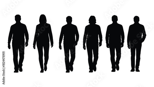 People silhouettes walking isolated on white background, Vector