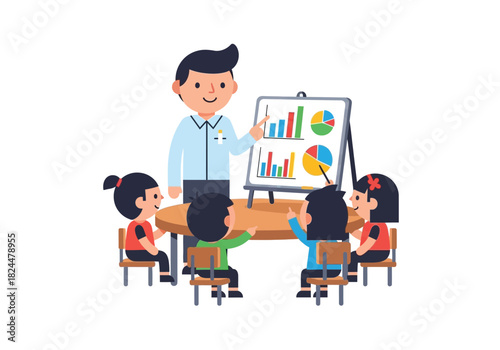 Teacher Explaining Data Visualization to Students A Colorful Illustration of Education and Learning
