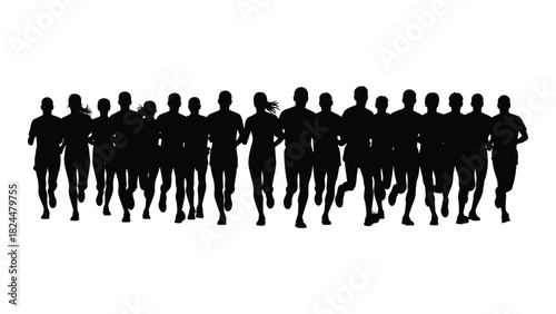 Group of runners silhouette isolated on white background, Vector