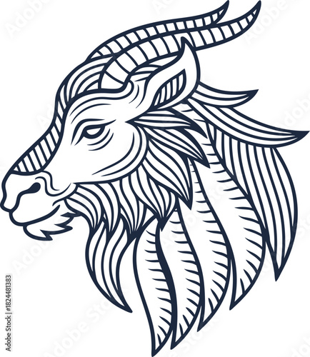 Wallpaper Mural ornate goat head illustration with decorative horns and stylized flowing mane line art Torontodigital.ca