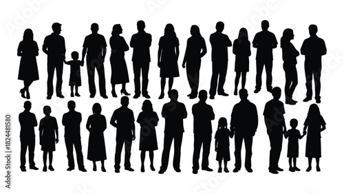 Diverse group of people silhouettes isolated on white background, Vector