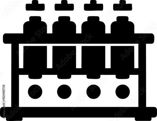 Detailed black flat vector icon of chromatography apparatus on a white background for scientific use