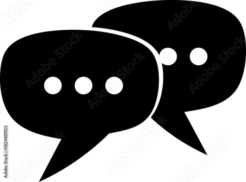 Black flat vector icon of job interview speech bubbles for recruitment and HR purposes