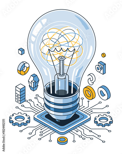 Isometric Innovation Lightbulb Idea - Modern Vector Illustration