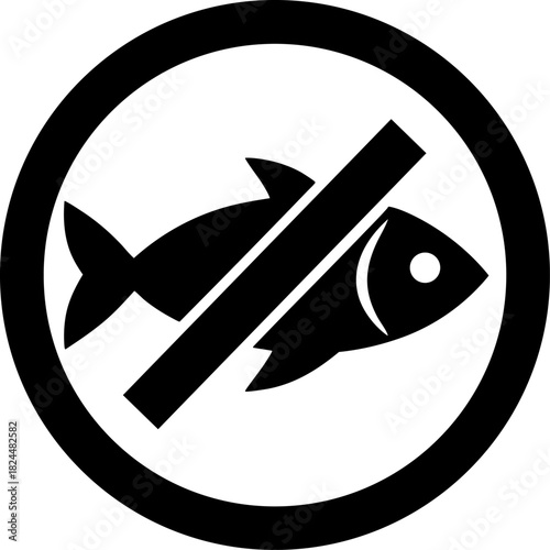 Flat vector icon of fish crossed out indicating pescatarian free food label