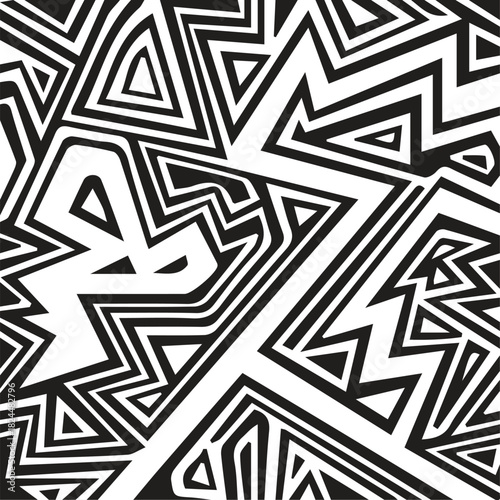 Abstract geometric pattern with sharp lines and triangles in black and white