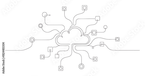 Elegant Cloud Computing Network Single Line Art Illustration Minimalist Design
