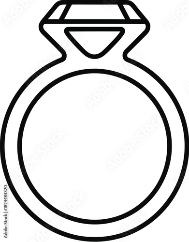 Simple black and line art icon depicting a classic diamond engagement ring with a single prominent gemstone setting