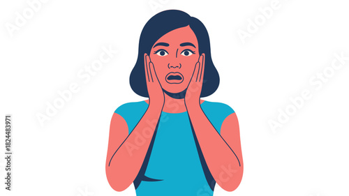 A woman with expression of shock and fear is covering her ears.