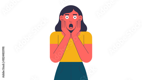 A surprised woman with her hands on her face expressing shock.