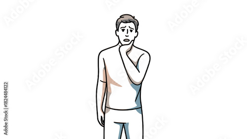 A man appears to be feeling unwell, touching his neck.