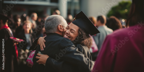 College or university student hugging their parent after the graduation ceremony.