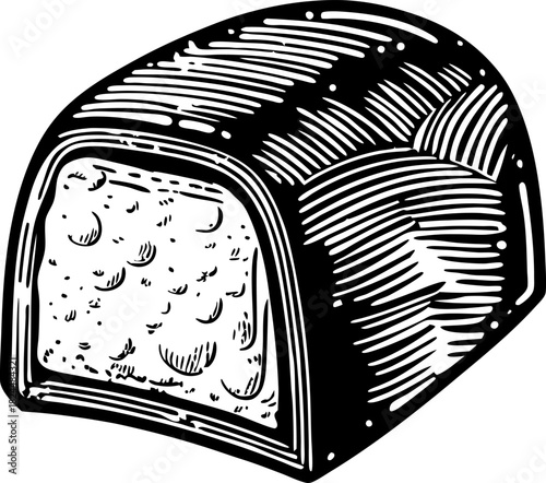 Hand drawn chocolate candy bonbon icon vintage sketch of sweet dessert truffle with textured filling illustration