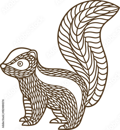 abstract skunk illustration with decorative patterned lines and stylized tail design
