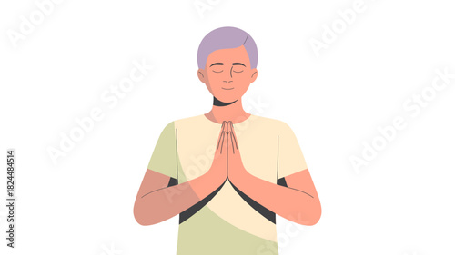 A peaceful individual meditating with closed eyes.