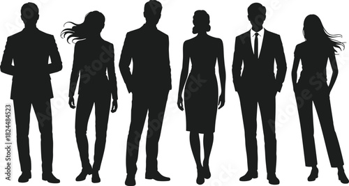Business silhouettes, professional people, formal attire, corporate team, black silhouettes,
