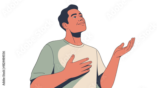 A man looking upwards with gratitude and hope.