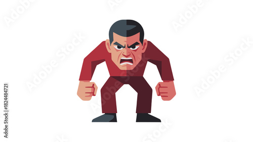 An angry man with a red outfit showing his fury and rage.