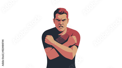 A Man Showing Frustration or Anger with Crossed Arms.
