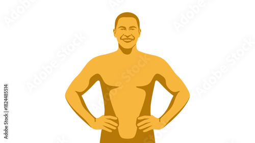 Confident male figure posing with hands on hips.