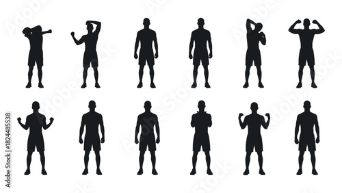 Men's silhouettes in various poses isolated on white background, Vector