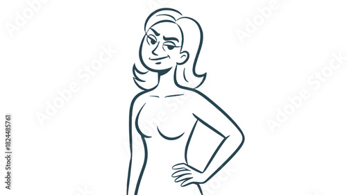 Smiling young woman illustration in minimal outline art.