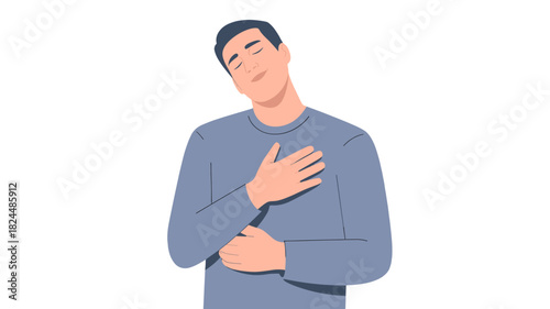 A Man Expressing a Feeling of Peace with hand on his chest.