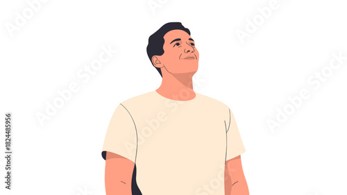 A man looking up with a hopeful expression.