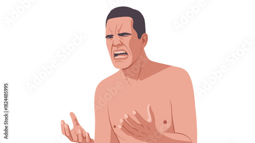 An illustration of a shirtless man expressing agony.