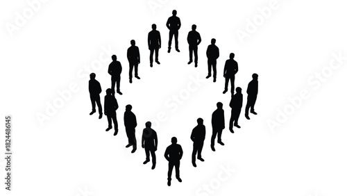 People silhouettes forming a diamond shape isolated on white background, Vector