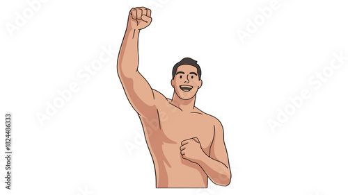 An illustration of a triumphant man celebrates a victory.