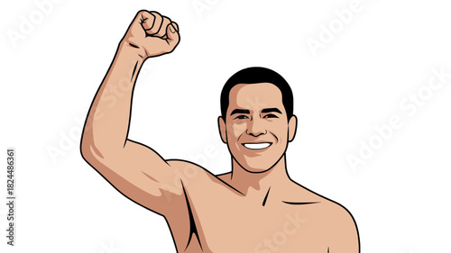 A man raising his arm, showcasing strength and determination.