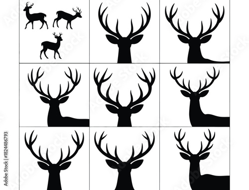 Deer Silhouette Collection with Antler Designs