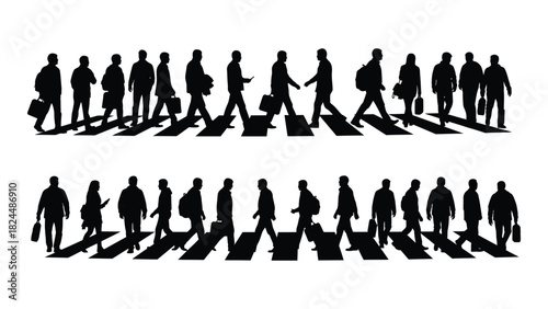 People silhouettes on zebra crosswalk isolated on white background, Vector